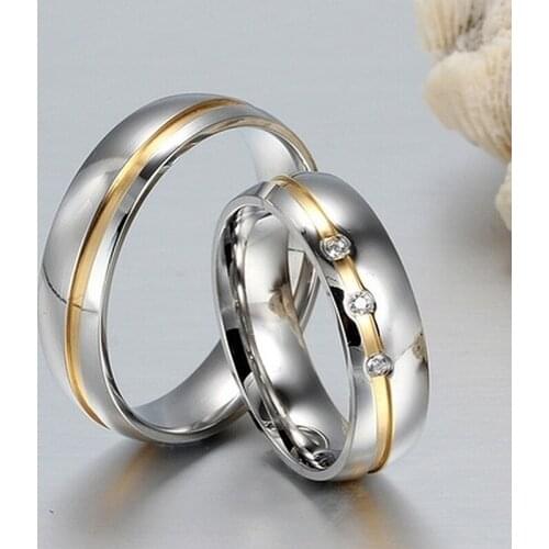 Stainless Steel Ring Surprised Gift AAA+ CZ Stone Jewelry Never Fade Promise Ring New Fashion Wedding Rings for Couples