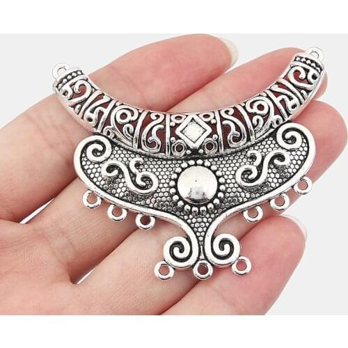 2pcs Antique Silver Color Charms Large Pendant For Necklace Earring Connector Jewelry Making Findings Accessories 63*52mm