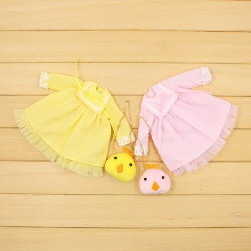 Blyth Doll Clothes ICY Licca 1/6 Body Cute Yellow Pink Dress Lovely Chick Bag Free Shipping