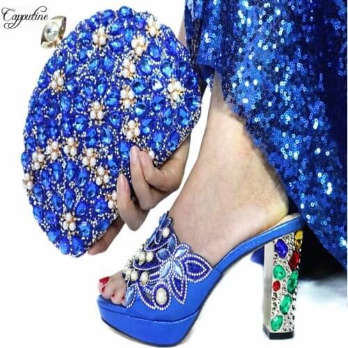 2020 Best Selling Simple African High Heels Sandals And Bag Set Italian Style Woman Shoes And Purse Set For Party 5Colors