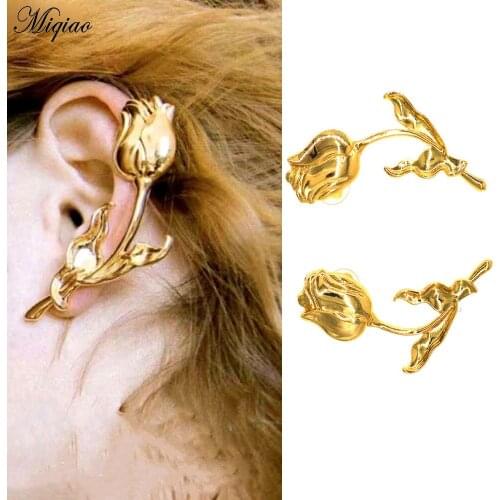 Miqiao 2pcs exaggerated old wind design personality Metallic Rose Earrings female temperament aura Earrings ear jewelry girl