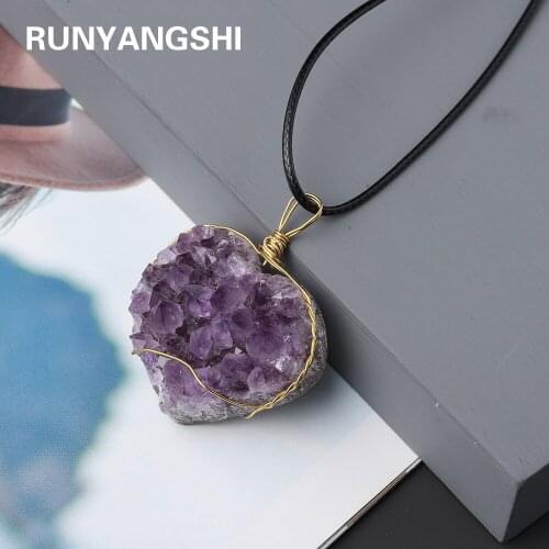 Natural love Shape Amethyst cluster purple quartz Heart Pendant healing stone Exquisite jewelry necklace for woman gifts