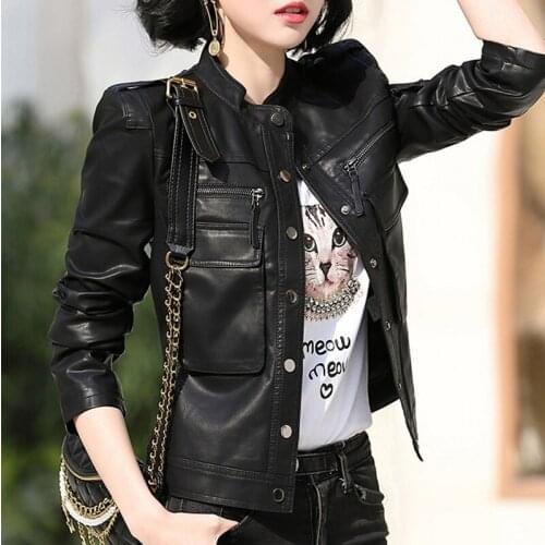 2021 Fashion New Womens Jacket European Fashion Leather Jacket Pimkie Cleaning Single PU Leather Motorcycle Temale Womens Leat