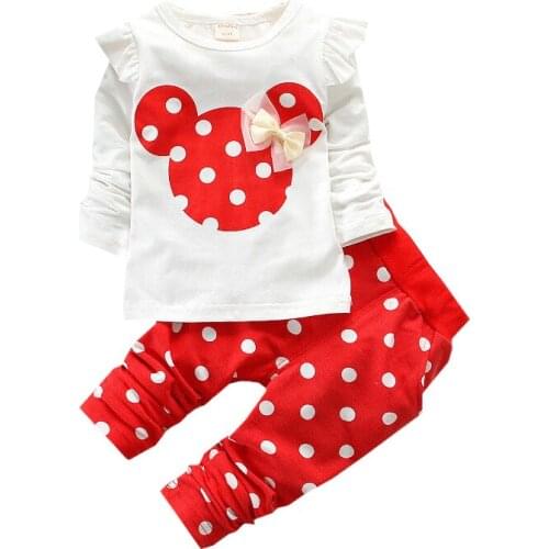 2pcs New Baby Girls Clothing Sets Kids Cotton Cartoon Mickey Minnie Full Sleeve T Shirt+Suspenders Pants Suit xmas set