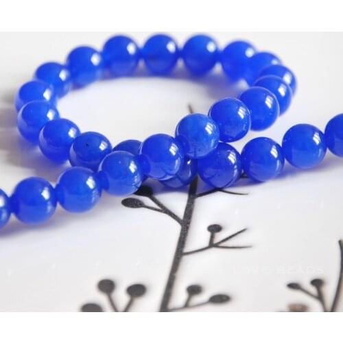 Wholesale 15"38cm natural doger blue chalcedony 4-14mm round loose bead jewelry making FIY for women