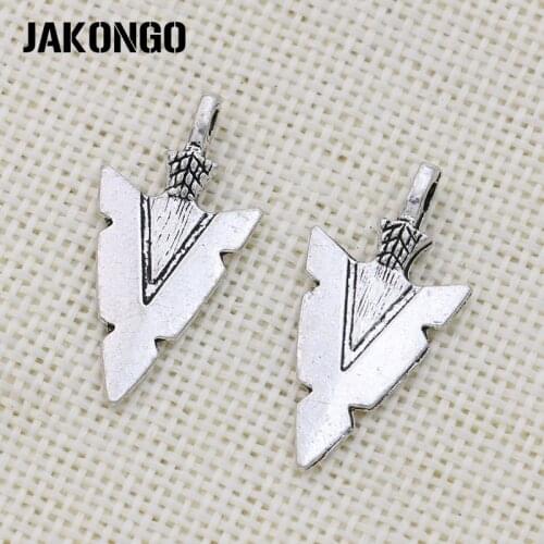 JAKONGO Antique Silver Plated Arrow Charm Pendants for Jewelry Accessories Making Bracelet Findings DIY 32x11mm 10pcs/lot