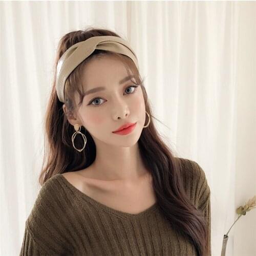 Korean Style Crocodile Pattern Headband Cross PU Pisen Style European And American Fashion Headband