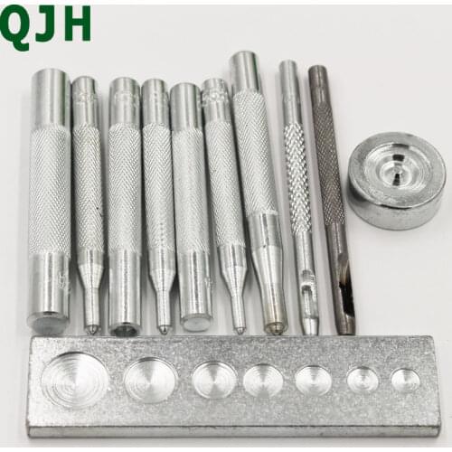 QJH 11pcs Die Punch Hole Snap Rivet Button Setter Base Kit For DIY Leather drilling tools