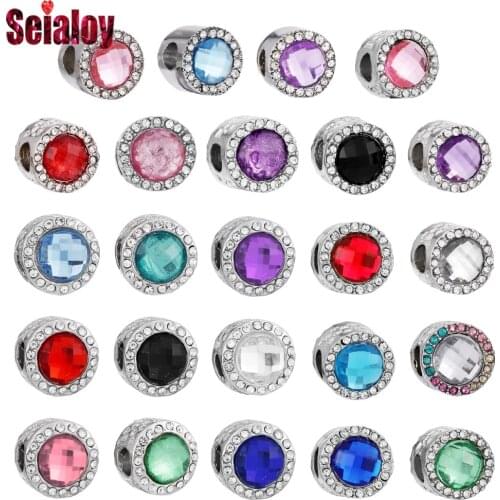 Seialoy 2pcs Round Crystal Beads Heart Silver Color Charm Fit Diy Beads Bracelet Bangle Jewelry Gifts