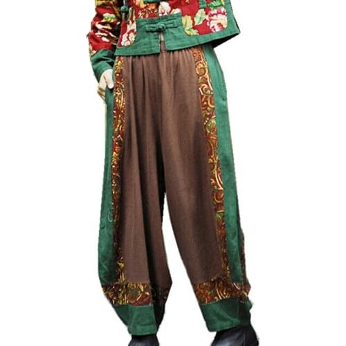 DANCING WINGS Spring Summer Autumn Baggy Pants Women Harlan Style Elastic Waist Casual Wide Leg Embroidery Elegant Pants A-29