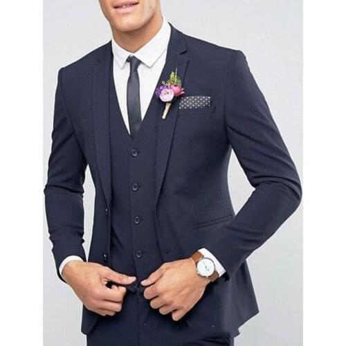 Navy Blue Wedding Suits For Men Best Man Blazer Tuxedos Groom 3 Pieces Business Men Suits Terno Masculino (Jacket+Pants+Vest