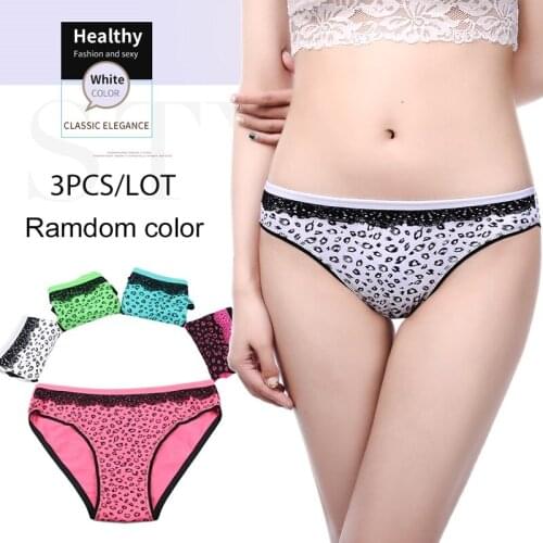 Innsly 3Pieces/Lot Women Briefs Leopard Print Panties Female Lace Cotton Briefs Comfortable Women Panties Sexy Ligneries Female