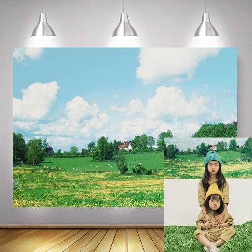 Green Natural Scenery Photography Backdrop for Photo Studio Farm Children Birthday Art Background Sky Cloud Portrait Photocall