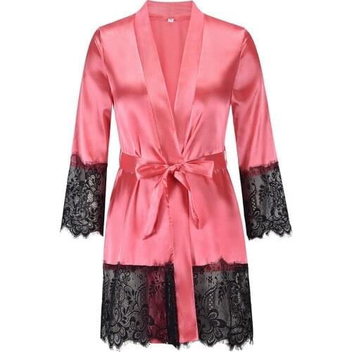 Women Sleepwear Long Sleeve Lace Long Shirt Sexy Autumn and Winter New Silk Bandage Dress Robes
