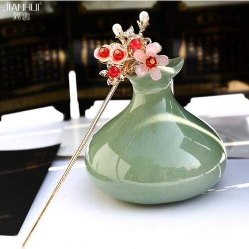 Chinese vintage pink tassel flowers handmade hairpin hair sticks accessories Headwear for hanfu kimono COSPLAY 1pc boxpack