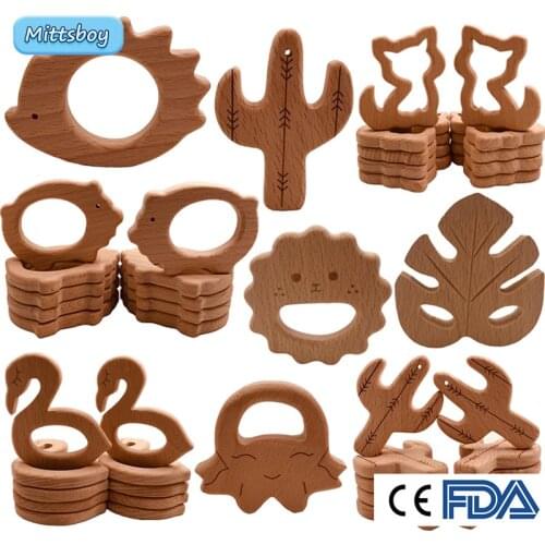Mittsboy 1Pcs Baby Teether Animals Wooden Rings Dinosaur Camera Hedgehog Food Grade Wooden Teether Nursing Pendant Teething Toys