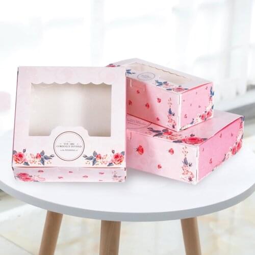 10pcs/set Cake Paper Pvc Window Craft Box Packing Cardboard Box Pink Wedding Favors Gift Cookie Box For Candy Cupcake Party