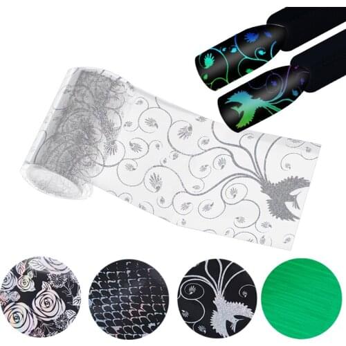 100*4cm Nail Sticker Laser Flower Bird Fish Scale Green lines Pattern Transfer Nail Foil Decal Stickers For Nail Art Decorations