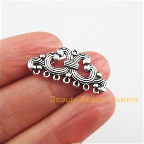 25 New Flower Charms Tibetan Silver Color Connectors Pendants DIY 13x28mm