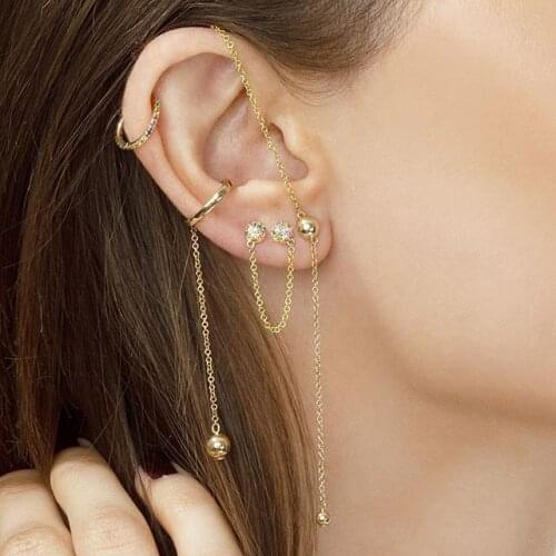 2021 New Arrived 925 Sterling Silver Double Piercing Earring Half Ball Stud 2 Balls With Tassel Chain Pave Rainbow Cz Jewelry