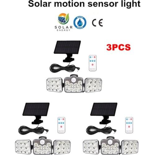 3pcs 138 led seperable remote Solar Light PIR Motion Sensor Detection Wall Lamp Energy-saving Solar Lamp Waterproof Outdoor Indo