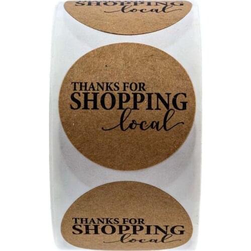 500pcs Kraft Paper Thanks for Shopping Local Stickers Round Seal Labels Scrapbooking Stationery Decoration