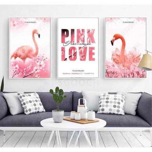 Watercolor Flamingo Pink Love Canvas Art Print Painting Poster, Wall Pictures for Home Decor, Giclee Print Wall Decor No Frame