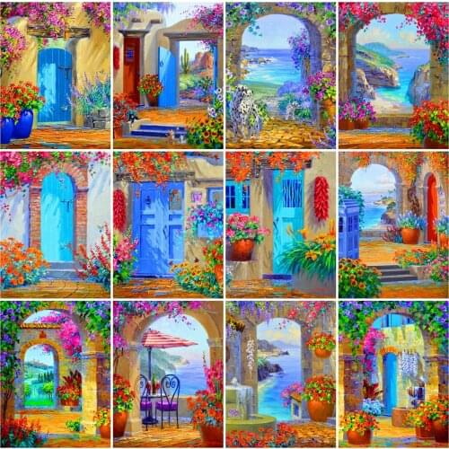 EverShine Diamond Painting Door Mosaic Art Kits Diamond Embroidery Landscape Cross Stitch Seaside Handmade Hobby Home Decor