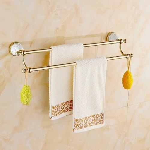 Free shipping European Luxury bathroom hardware hanger Bathroom pendant shelf Gold Plated double pole rack Delicate diamond rack