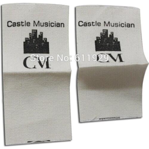 Free shipping custom clothing cotton label/main label/garment printed labels/tags/cotton tape printing 1000 pcs a lot loop fold
