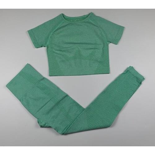 Seamless Sport Suit Women Fitness Yoga Set Workout Clothes Gym Short Sleeve Crop Top High Waist Fitness Leggings Sportswear 2pcs