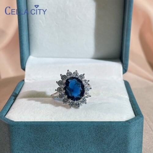 Cellacity oval shape sapphire gemstones ring Silver 925 Jewelry open adjust size with 5a zircon silver finger fine jewelry gift