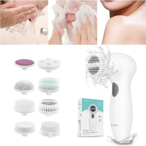 8 in 1 Electric Facial Cleaning Brush Skin Care Electric Beauty Device Spa Brush Skin Care Massage (White)