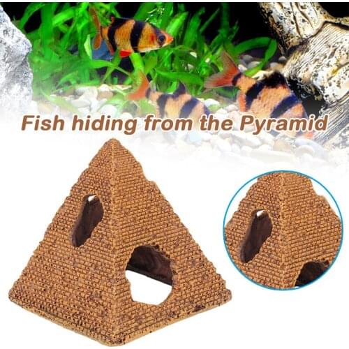 HOT Fish Pyramid Hiding Cave Resin Aquarium Miniature Ornament Decorative Shrimp Habitat Decor for Home Office