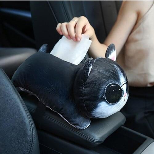 3D cartoon Car Tissue Box Holder Cute Dog Cat Tissue Box Cover Napkin Holder for Car Armrest Box Soft PP Cotton Multifunction