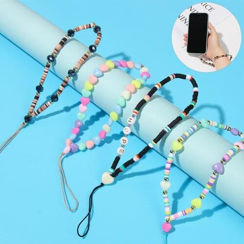 Fashion Simple Acrylic Bead Phone Chain Anti-Lost Mobile Phone Strap Lanyard Cell Phone Case Hanging Cord Soft Pottery Rope