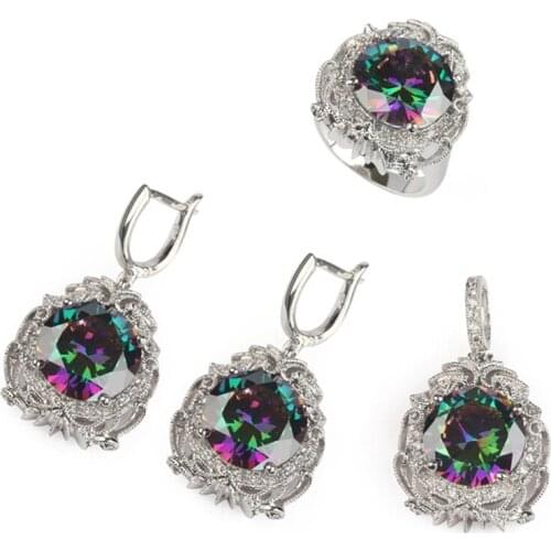 Fleure Esme Luxury Cute women wedding jewelry sets for women (ring/earring/pendant) Pink Rainbow cubic zirconia R522set R3594set