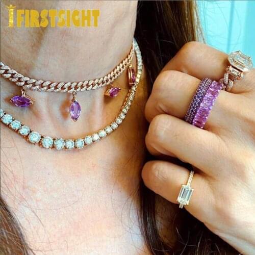 New Tear Drop Charm Miami Cuban Link Necklace Choker For Women Gold Silver Color Iced Out Paved Bling 5A CZ Necklace Jewelry