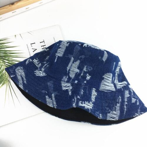 Denim Solid Bucket Hat Fisherman Hat Outdoor Travel Hat Sun Cap Hats for Men and Women 198