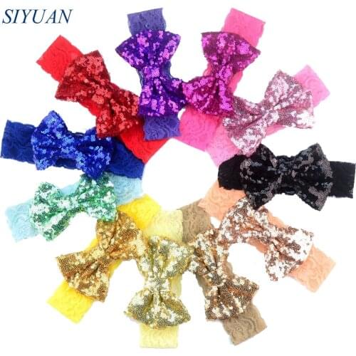 50pcs/lot Cute Shiny Messy Sequin Bow Knot Headband Popular Headwrap Girls Party Hair accessories 20 Color U Pick FD212