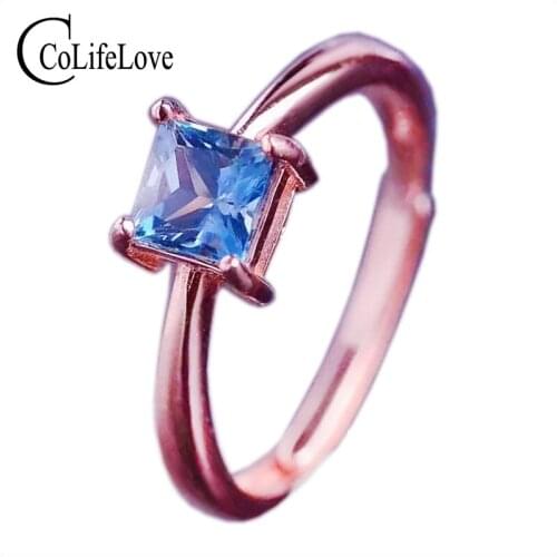 Simple 925 silver topaz ring 4 mm * 4 mm natural square topaz ring for engagement real 925 sterling silver topaz jewelry