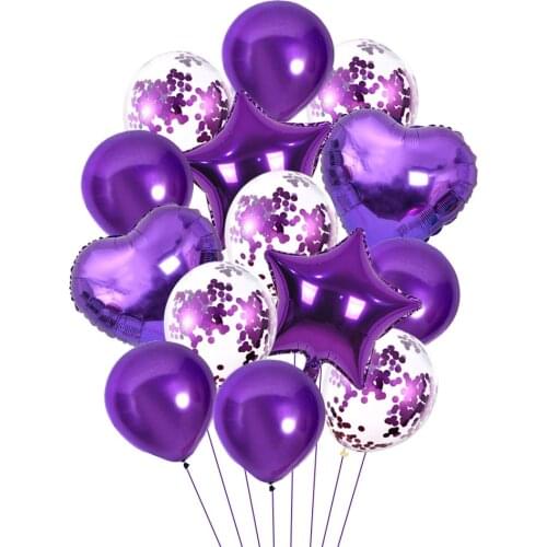Purple Sequined Latex Balloon Wedding Five-pointed Star Heart Balloon Decoration