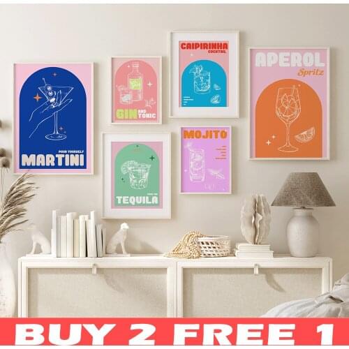Drinks Cocktails Prints Retro Poster Gallery Mid Century Wall Art Cafe Bar Restaurant Hotel Vintage Room Decor Canvas Painting