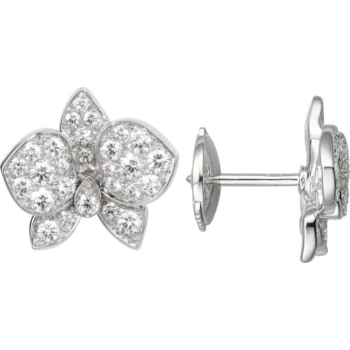 14K White Gold Stud Earrings Women Wedding Anniversary Engagement Party Flower Round Moissanite Diamond Elegant Trendy Romantic