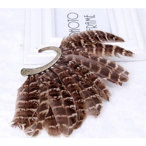 1 PC Unisex Big Gray Natural Feather Earring Cuff Non Piercing Ear Clip One Side 875B