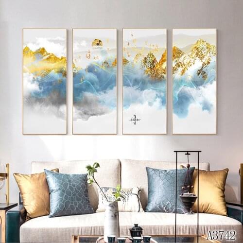 Modern Abstract Oil Painting Print on Canvas 4pcs Chinese style Landscape Canvas Art Printing Wall Art Picture for Home Decor