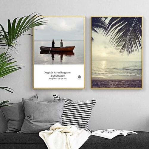 Modern Scenery Painting Plant Cactus Beach Boat Abstract Letter Text Canvas Wall Picture Printing Poster Living Room Decoration