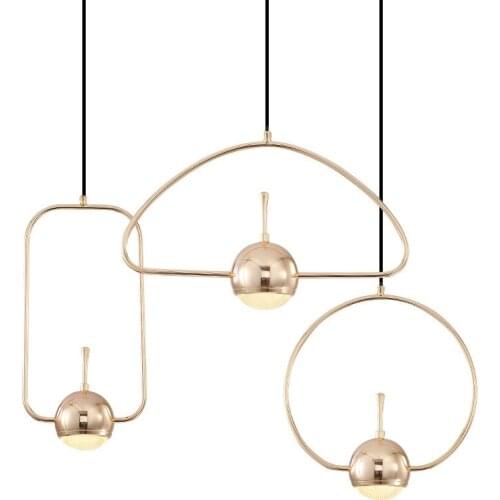 Modern Nordic Living Room Creative Chandeliers Personality Art Wrought Iron Chandeliers Led Geometric Shape Line Lights