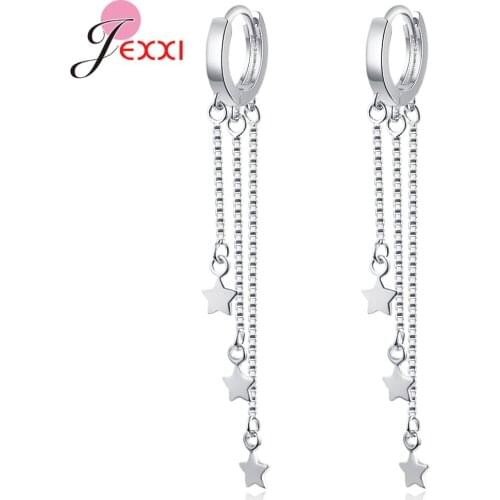 Fast Delivery 925 Sterling Silver Long Tassel Star Pendant Drop Earrings Shiny Cubic Zirconia Dangle Earring Wholesale