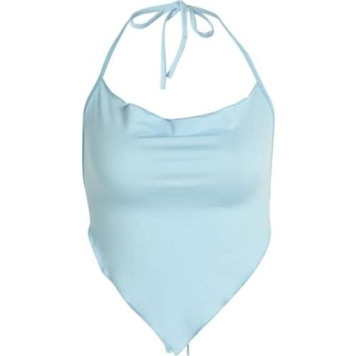 Womens Halter Crop Cami Tops Sleeveless Backless Solid Color Hanky Hem Camisole